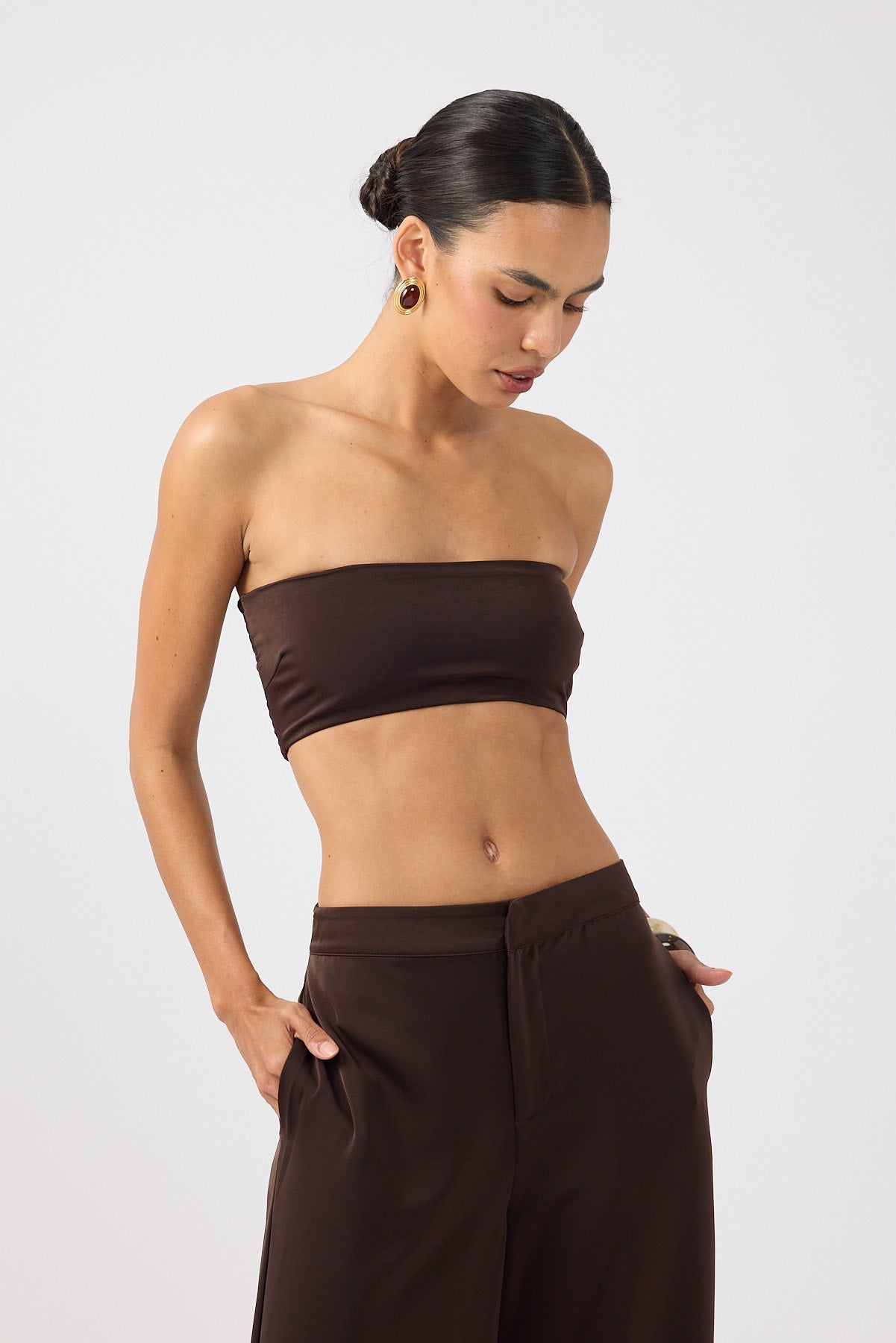 Perfect Stranger Ellie Satin Bandeau Bralette Chocolate