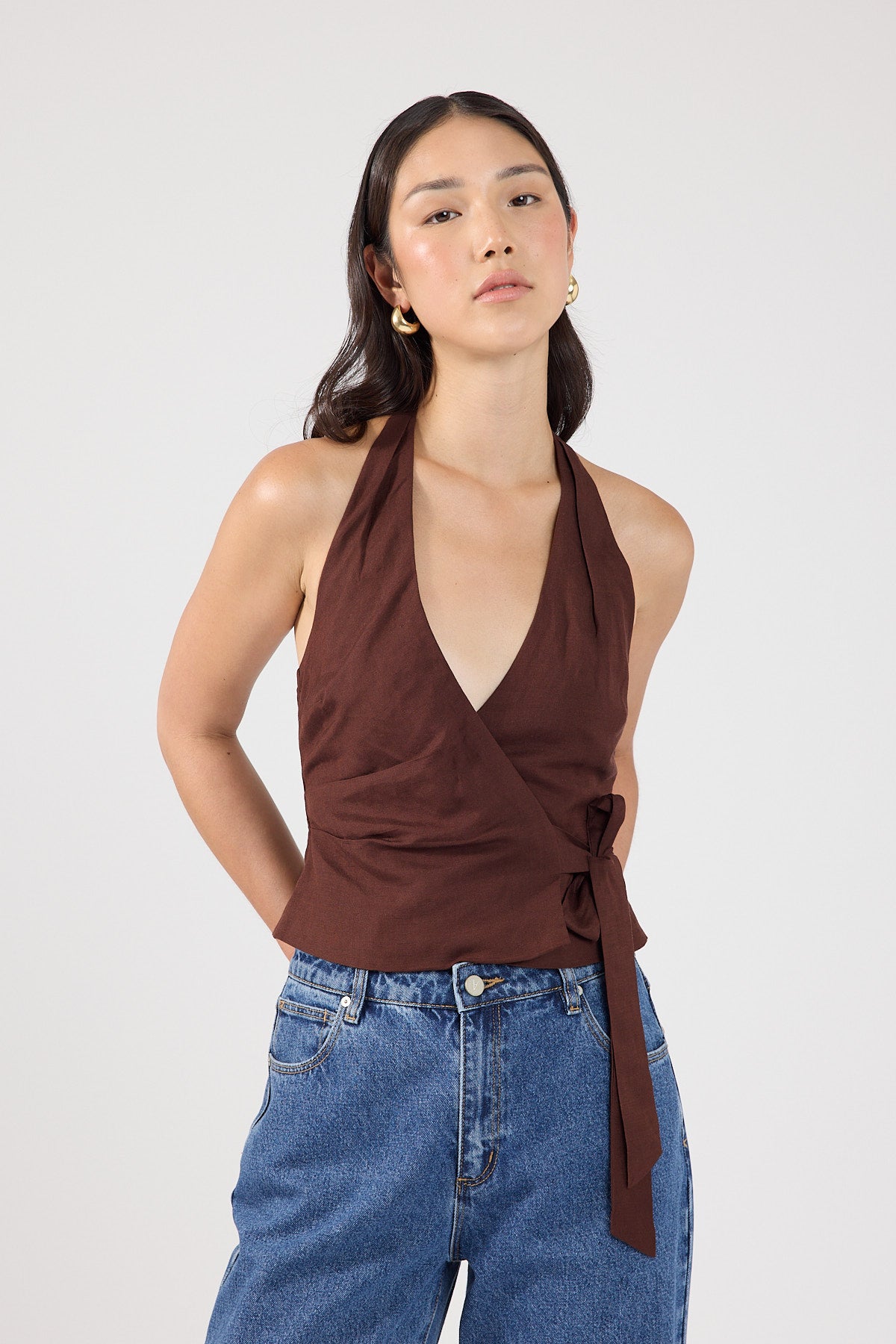 Perfect Stranger Shea Wrap Halter Top Brown