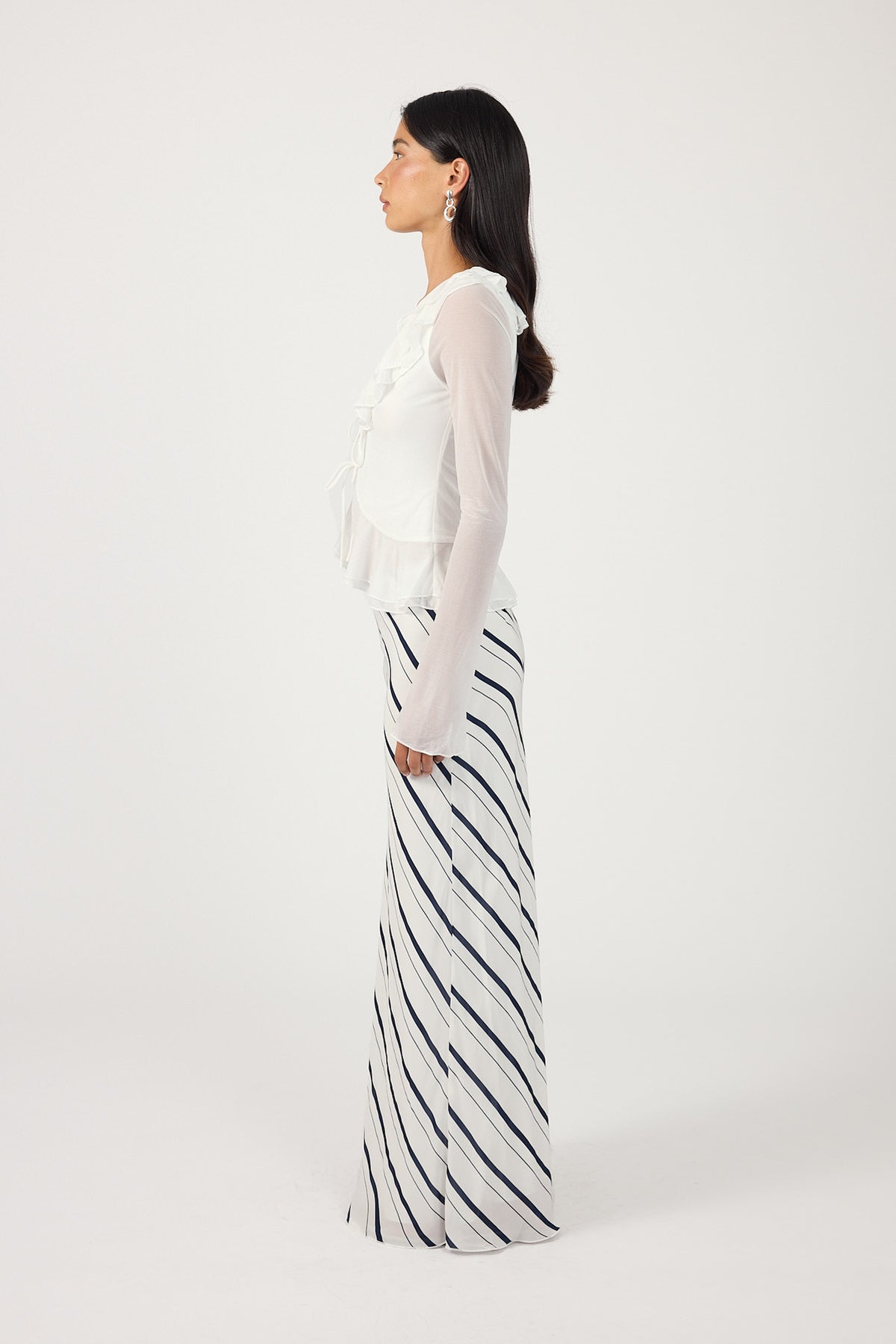 Perfect Stranger Koda Stripe Maxi Skirt White/Navy Stripe