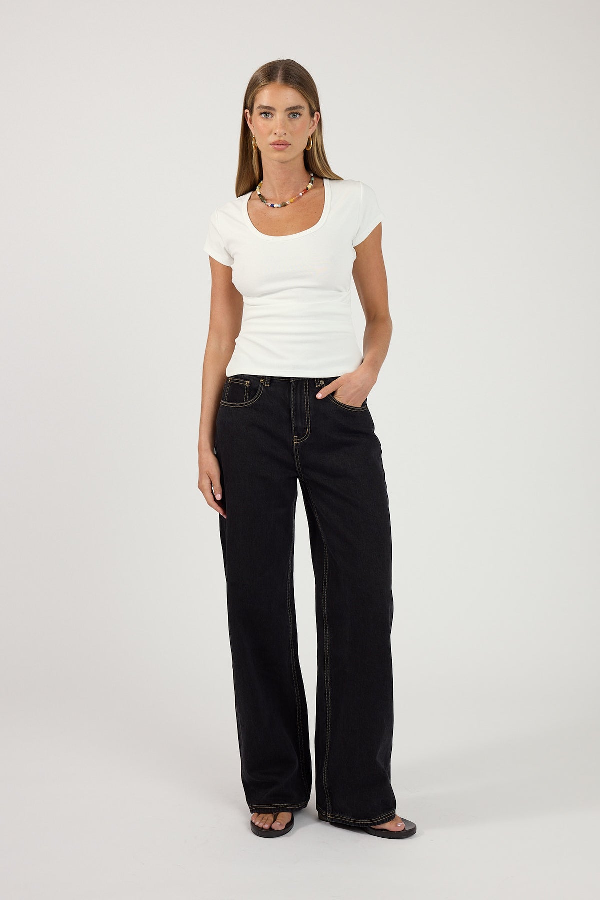 Perfect Stranger Mid Rise Baggy Jean Washed Black