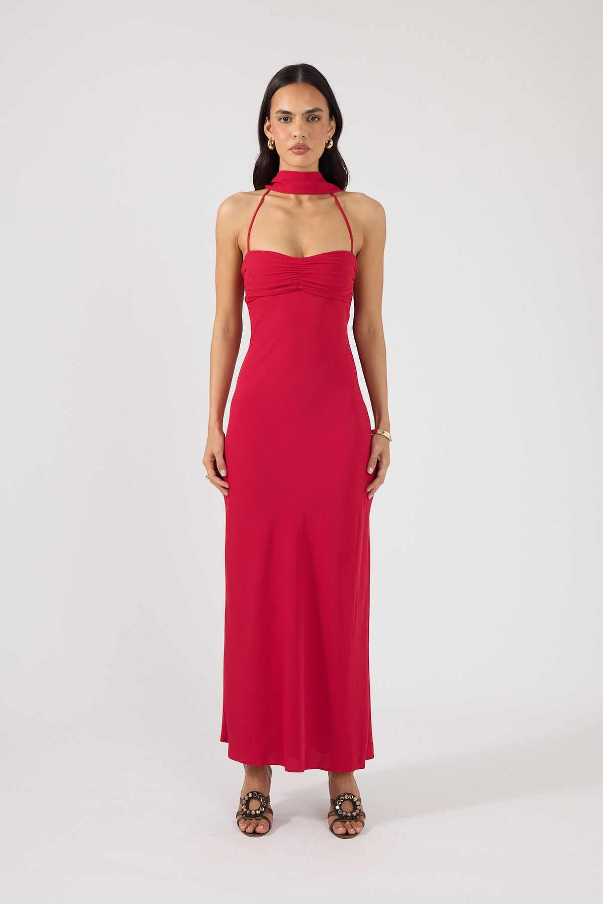 Perfect Stranger Luccia Scarf Maxi Dress Cherry Red