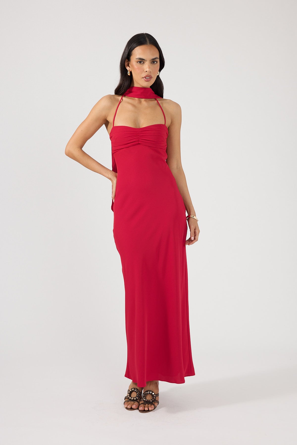 Perfect Stranger Luccia Scarf Maxi Dress Cherry Red
