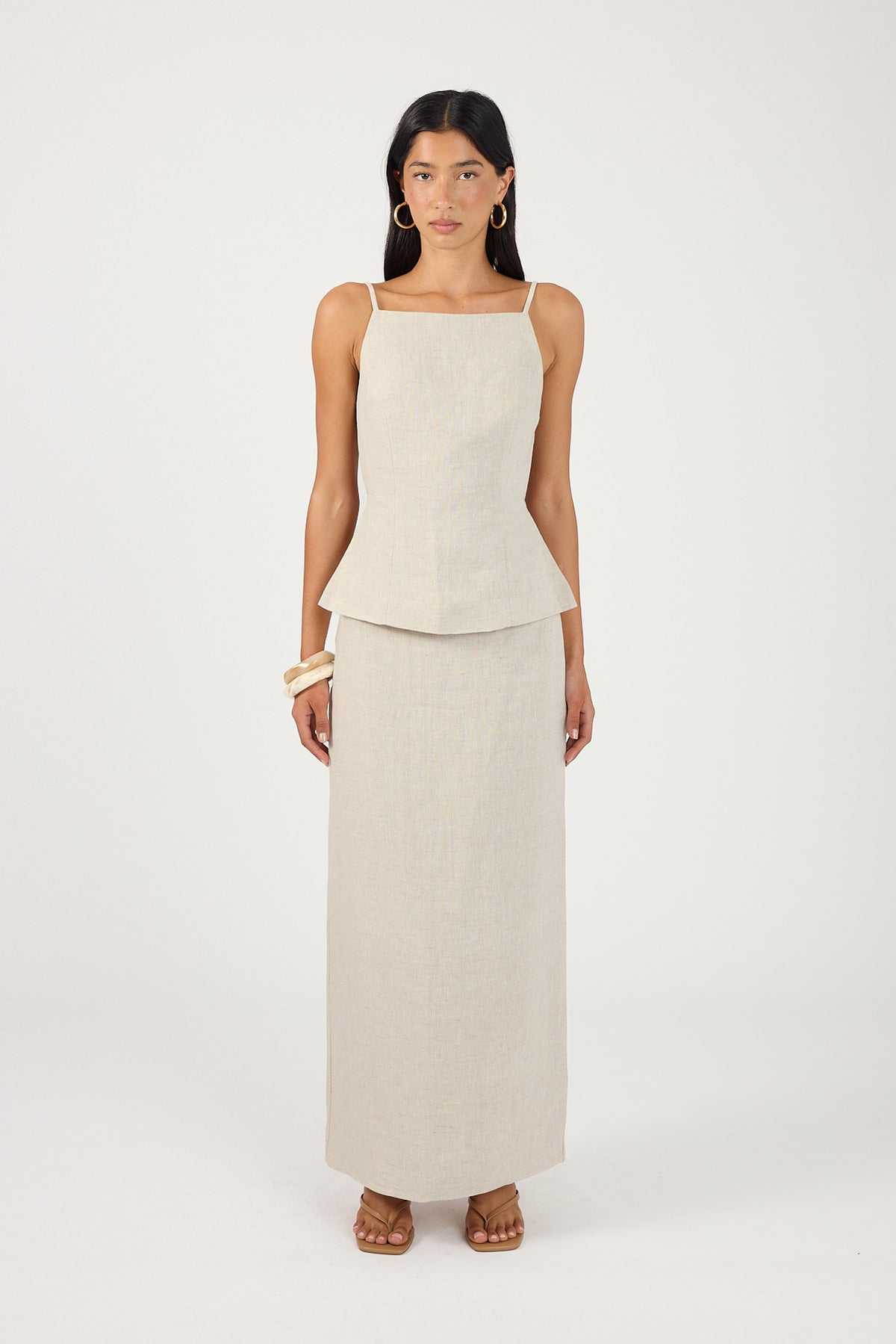 Perfect Stranger Lilah Linen Mid Rise Maxi Skirt Oat