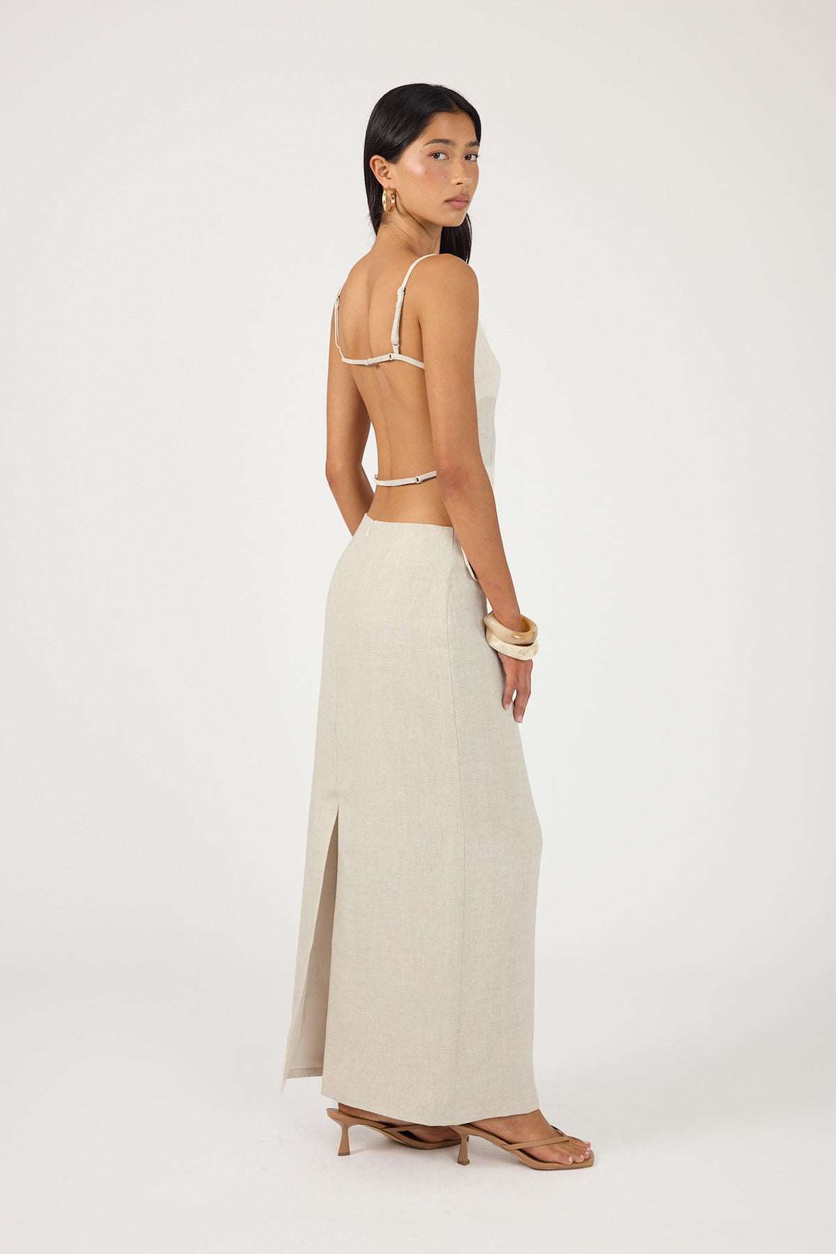 Perfect Stranger Lilah Linen Mid Rise Maxi Skirt Oat