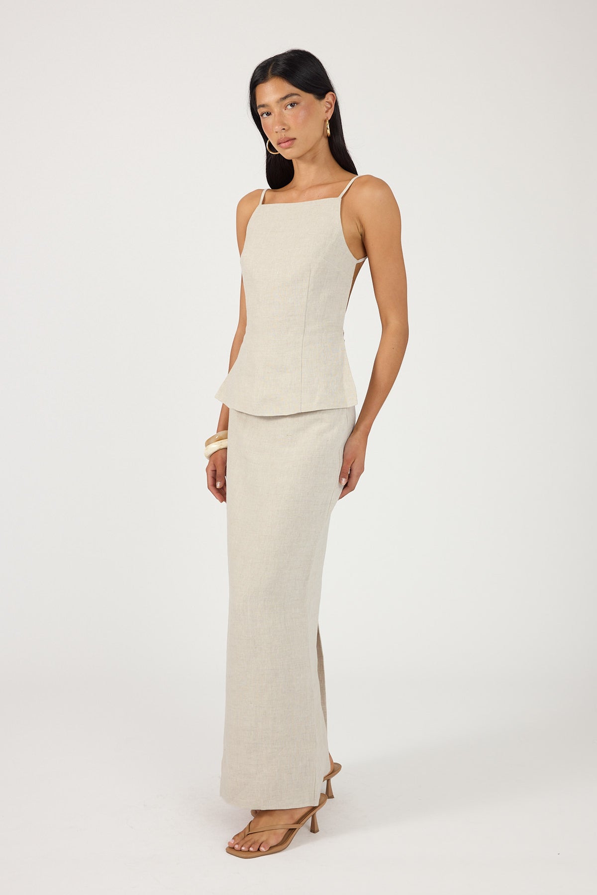 Perfect Stranger Lilah Linen Mid Rise Maxi Skirt Oat
